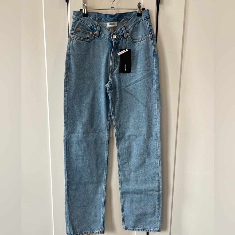 Weekday Straight Leg Jeans in Light Wash Denim